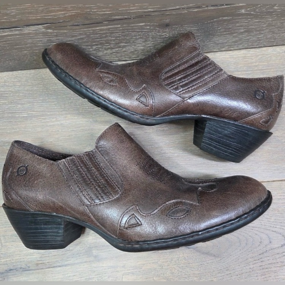 Born Amibeth Western Ankle Booties Brown Leather Boots Shoes Size 11